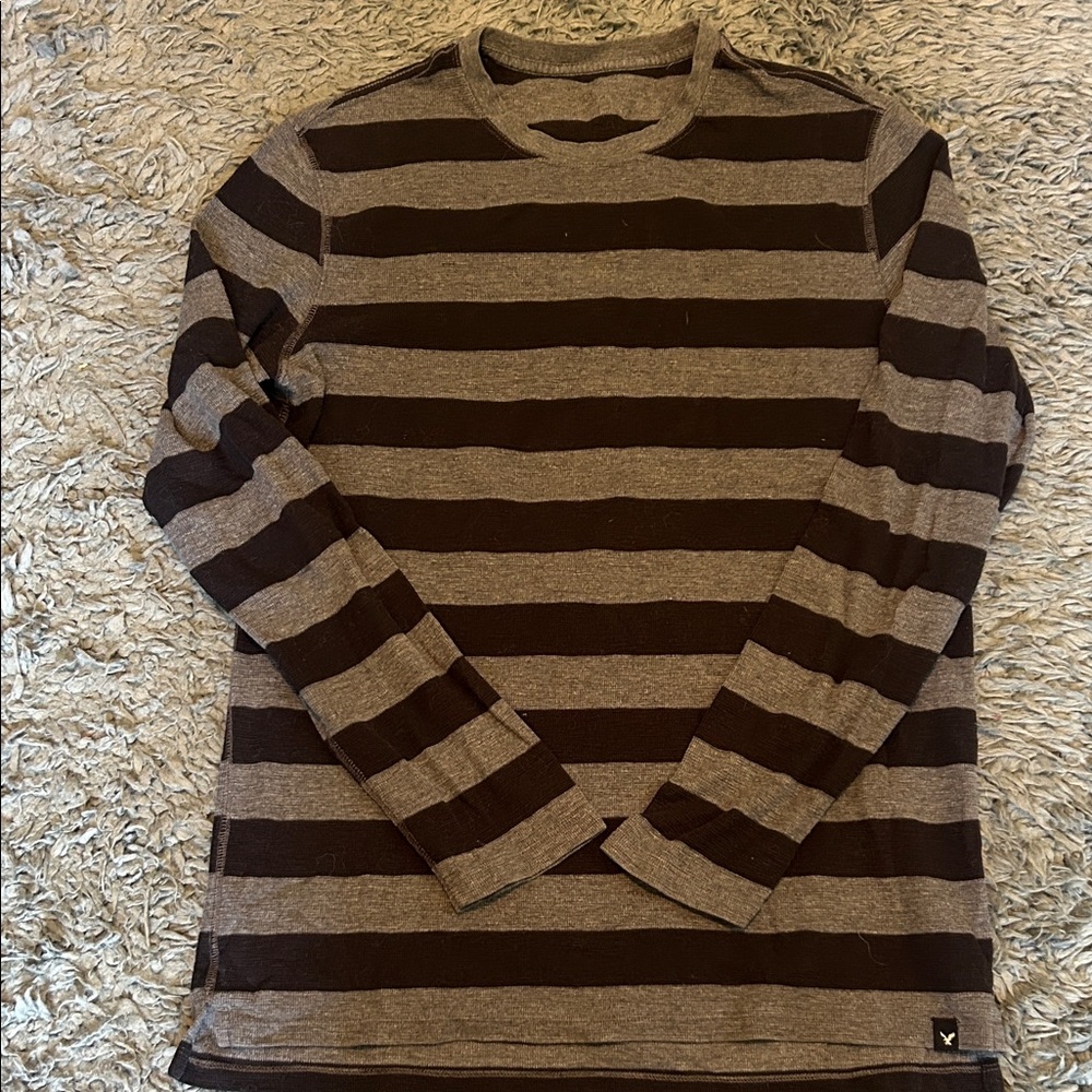 American Eagle Outfitters Brown and Black Striped Long Sleeve Tee